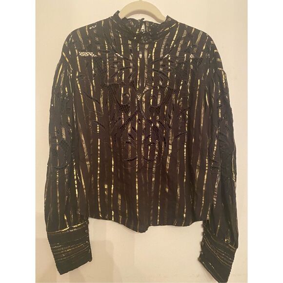Free people - black blouse embroidery - Picture 1 of 9